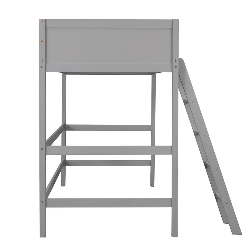 Whisen Solid Wood Twin Size Loft Bed with Ladder-Espresso