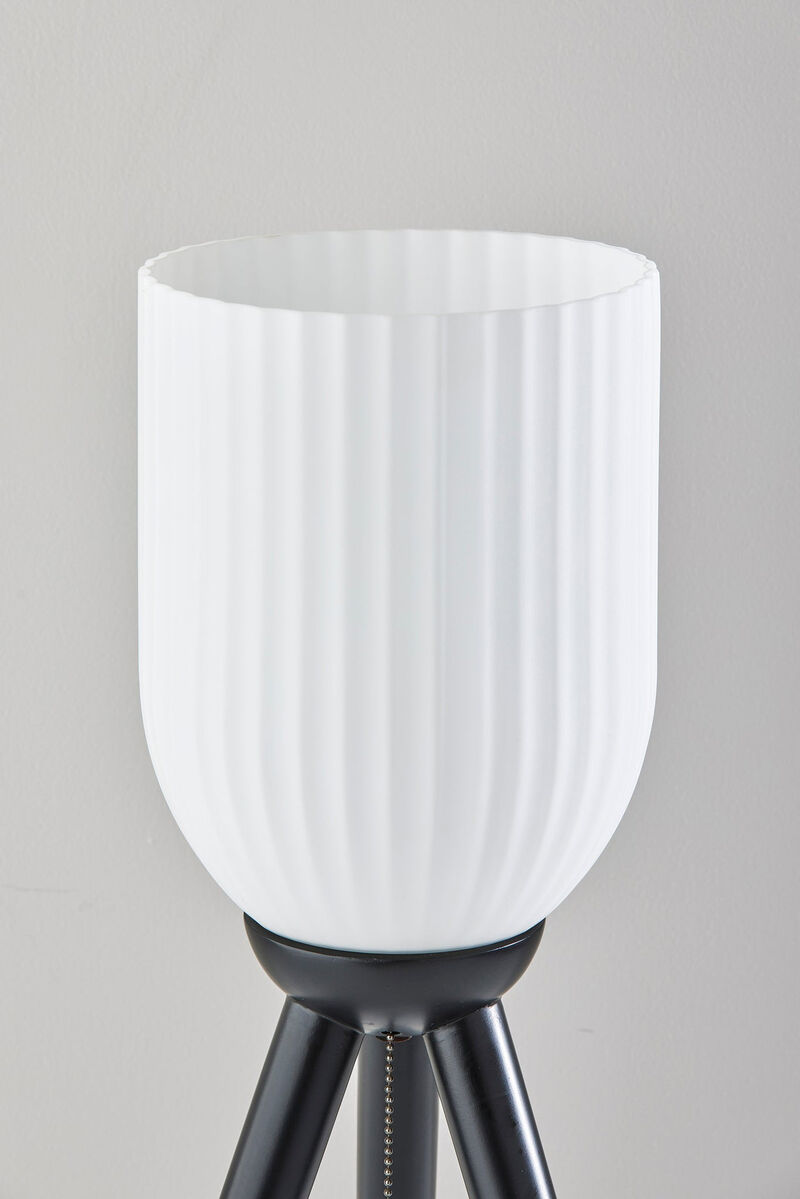 Hivvago 23" Black Solid Wood Tripod Table Lamp With White Ribbed Glass Shade