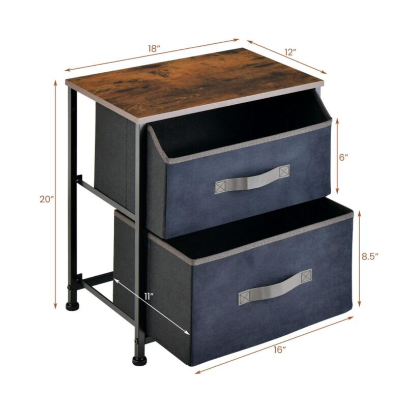 Hivvago 20 Inch Height Industrial Nightstand with 2 Pull-out Fabric Drawers-Rustic Brown