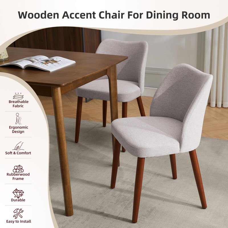 2 Pack Modern Wingback Dining Chairs, Linen Fabric Thick Cushion High Back Chairs with Rubberwood Legs for Home Dining Use image number 1