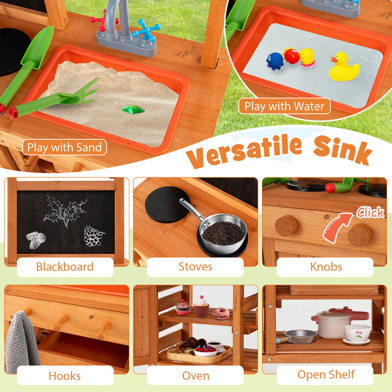 Kids Wooden Pretend Kitchen Play Set with Adjustable Canopy for Creative Play
