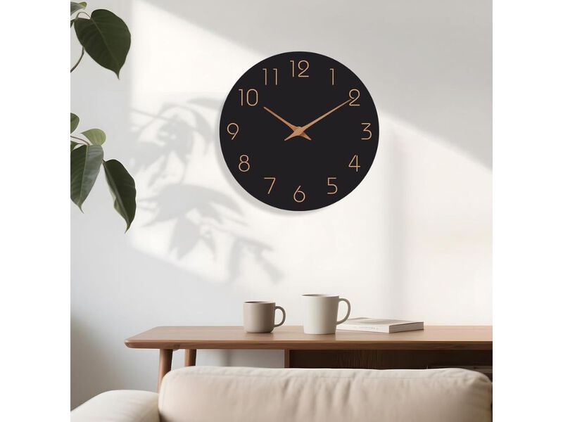 8 Inch Silent Non Ticking Wall Clock Black Minimalist with Rose Gold Numbers Battery Operated for Bedroom Kitchen Office Decor image number 1