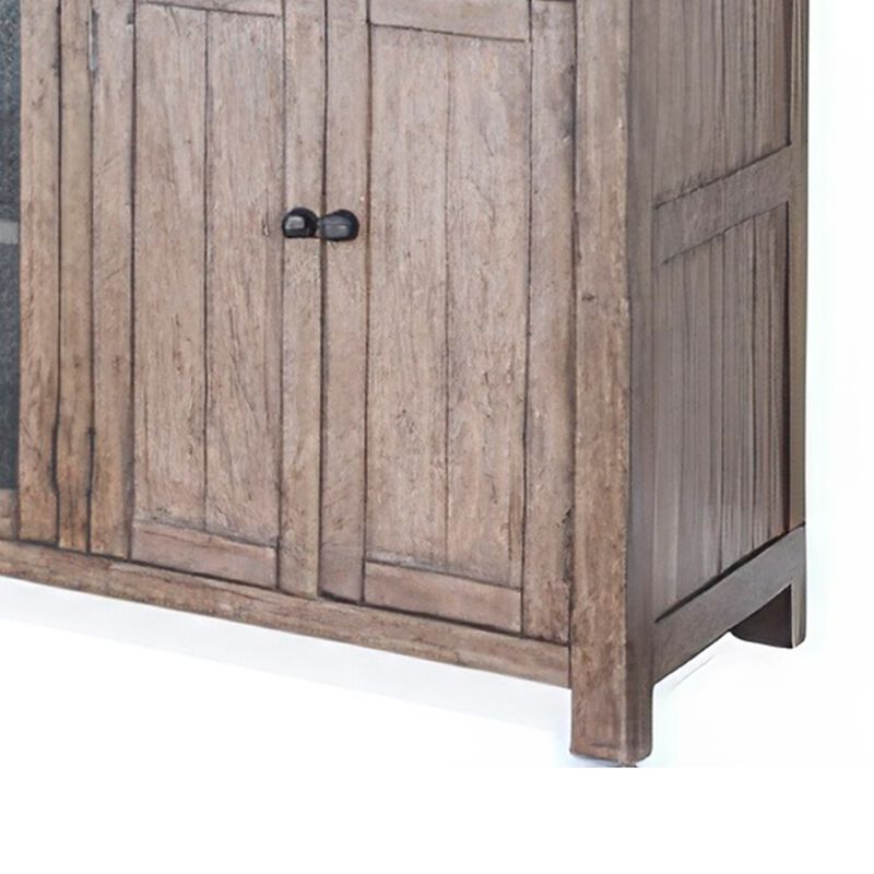 Yael Buffet, Hutch Bar Cabinet, LED Display Shelf, 80 Inch Brown Wood - Benzara image number 3