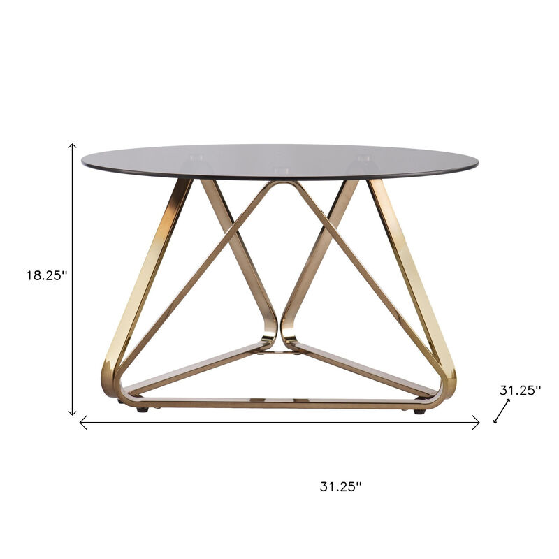 Hivvago 31 Inch  Smoky Black and Gold Glass and Metal Round Coffee Table