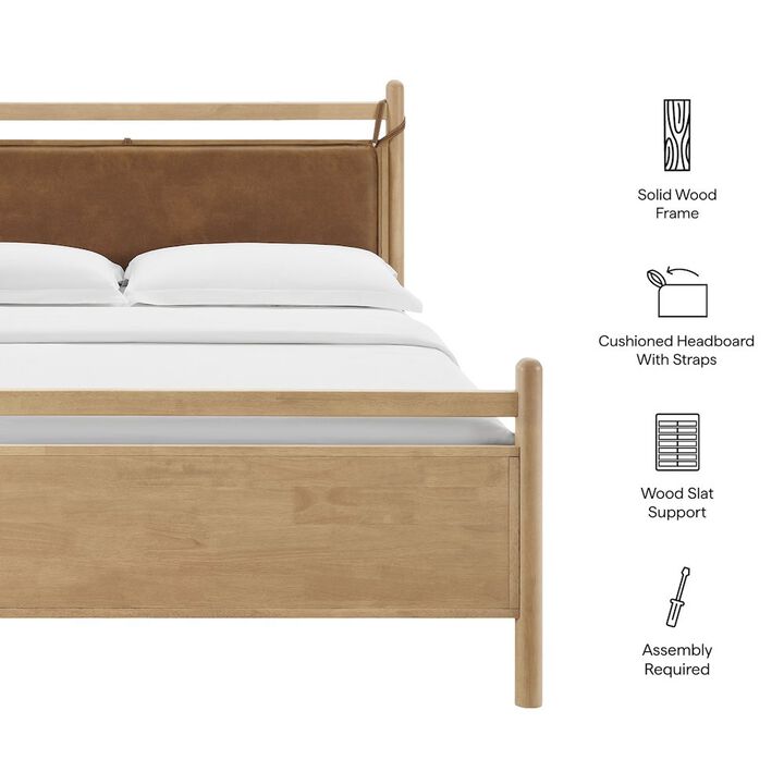 Leni Queen Size Vegan Leather and Wood Platform Bed Frame