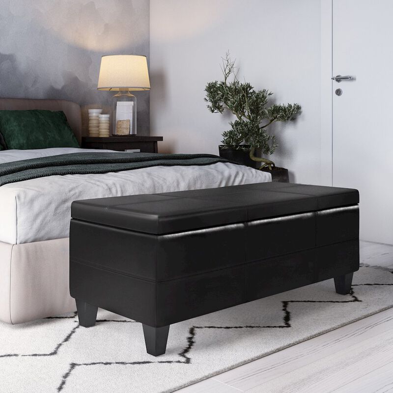 Simpli Home Afton Solid Hardwood Storage Ottoman Bench In Midnight Black image number 1