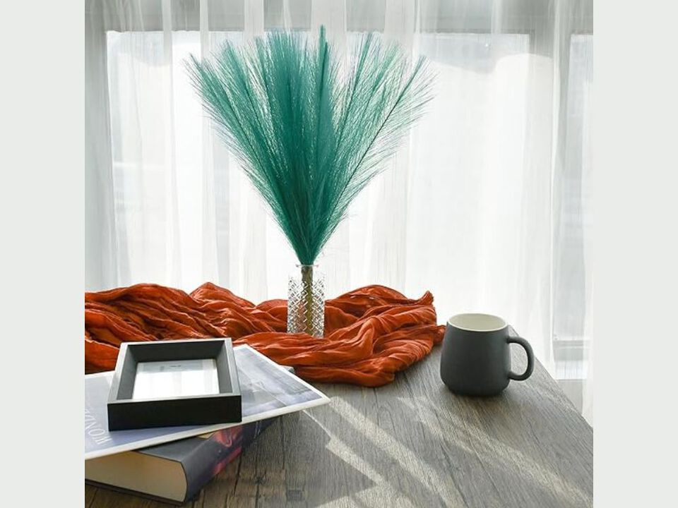Artificial Pampas Stems Wedding Centerpiece Decor Teal Silk