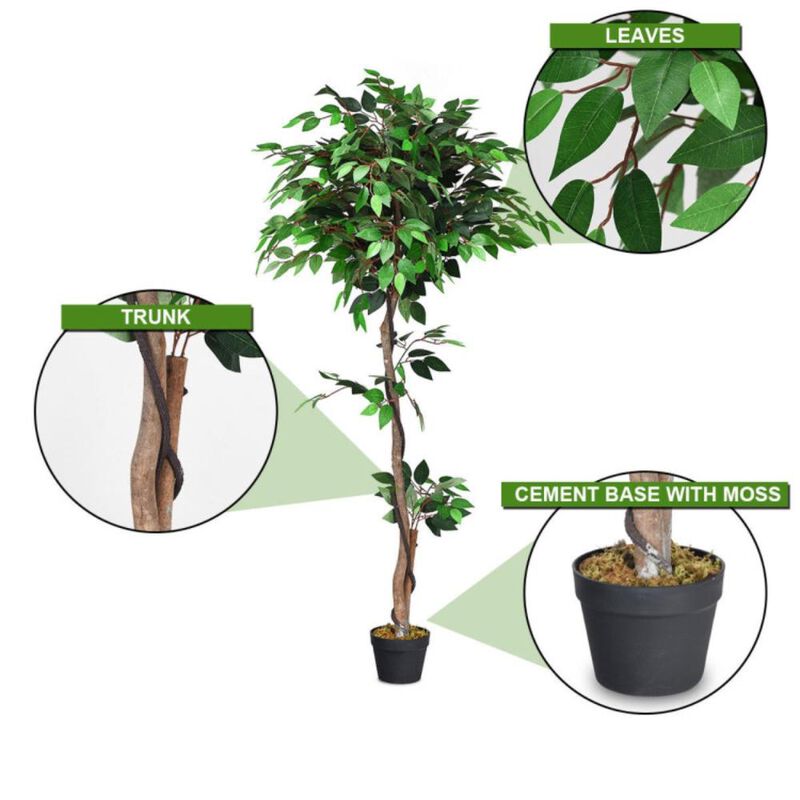 Hivvago 5.5 Feet Artificial Ficus Silk Tree with Wood Trunks