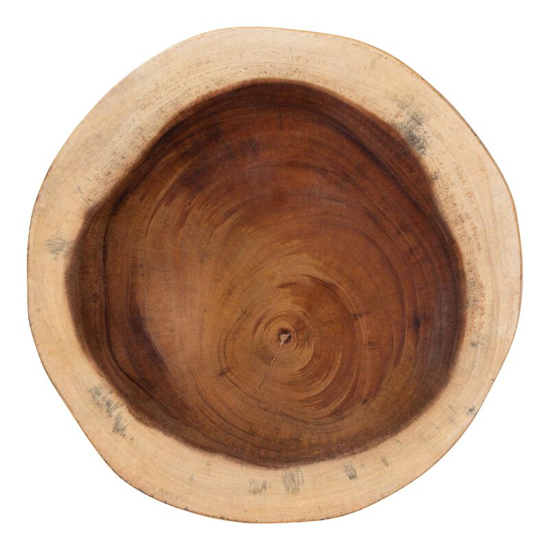 bali & pari Jia Suar Wood End Table - Handcrafted Side Table with Live Edge Round Top and Tapered Legs, Rustic Boho Accent Furniture for Living Room, Bedroom, or Patio