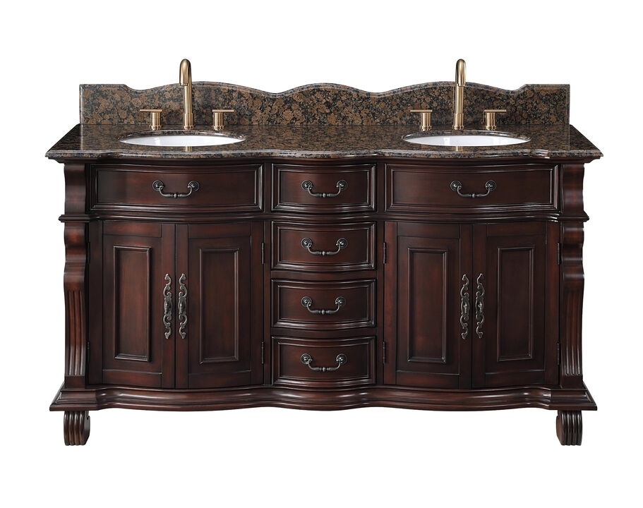 64 Inch Traditional Style Cherry Wood Hopkinton Double Sink Bathroom Vanity