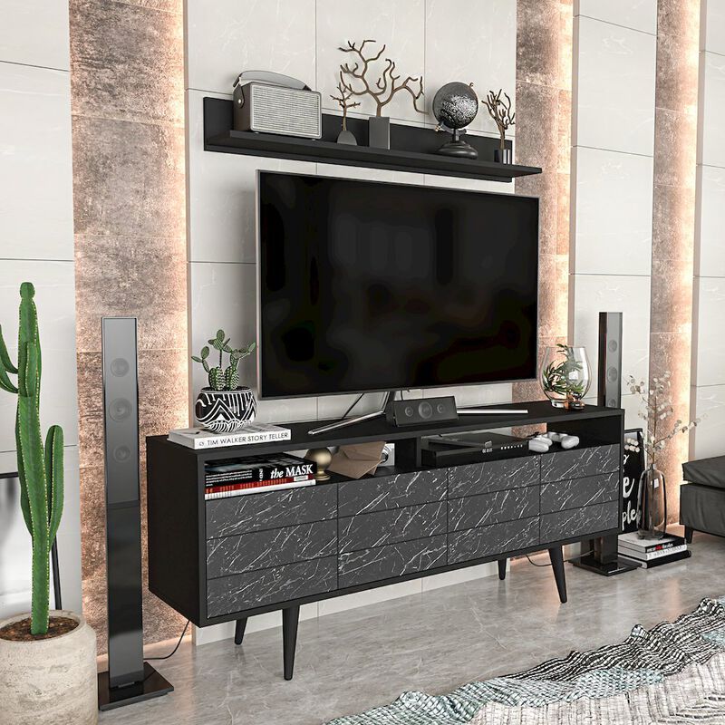 Decorotika Ola Tv Stand - Black & Bendire Marble