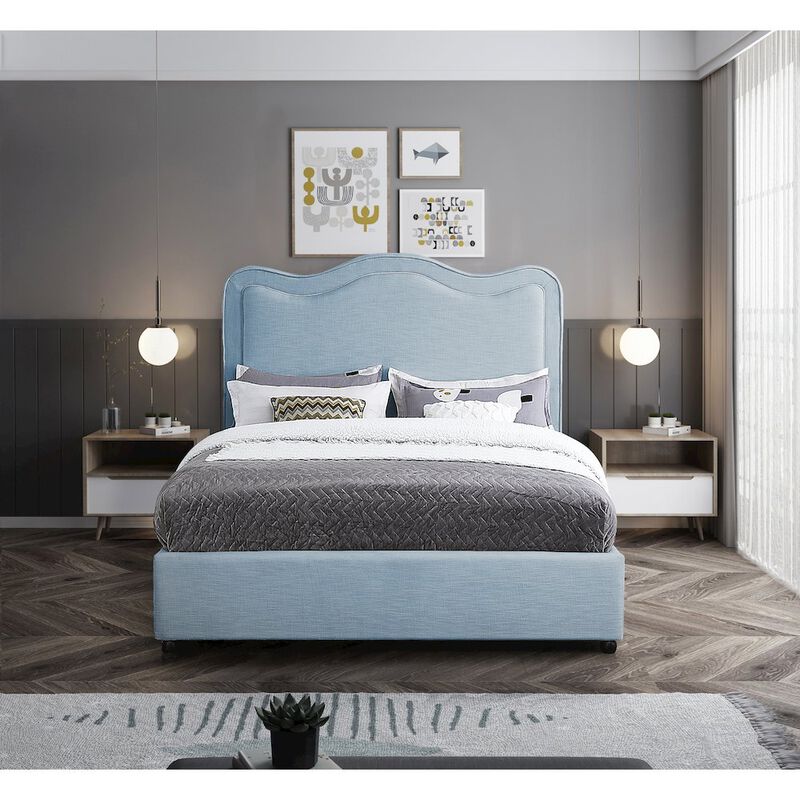Meridian Furniture Felix Light Blue Linen Textured Fabric Full Bed
