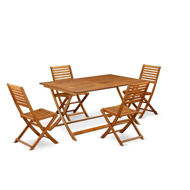 East West Furniture 7 Piece Innovative Outside Patio Set- Excellent for The Shore, Camping, Picnics - Gorgeous Outdoor Patio Table with 6 Outdoor Patio ArmChairs- Natural Oil Finish