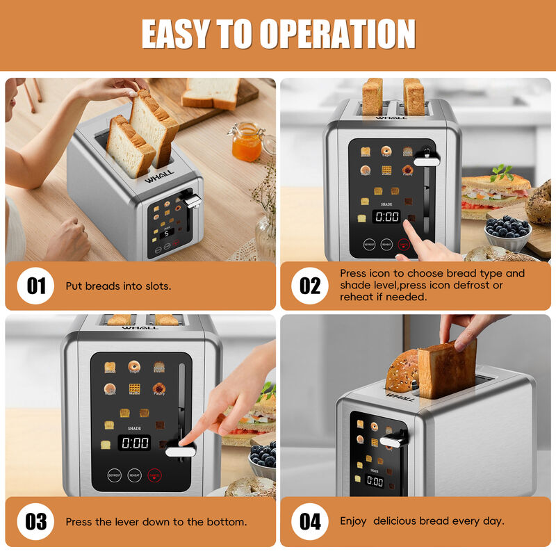 WHALLULTRA 2 Slice Stainless Steel Toaster, 5 Basic Functions with Bagel, Cancel, Defrost & Removable Crumb Tray image number 7