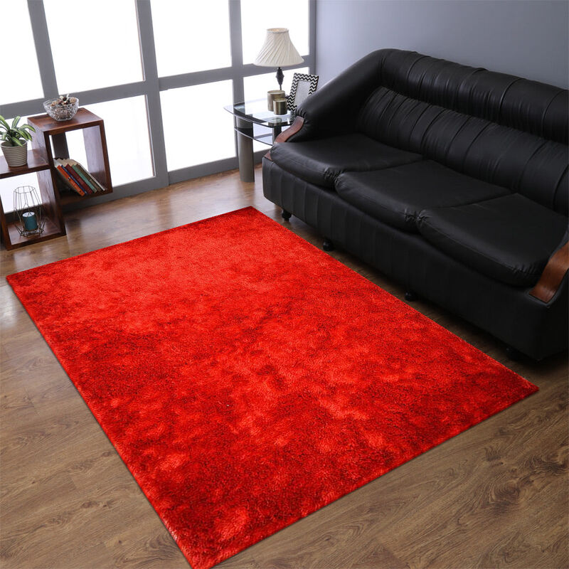 RUGSOTIC CARPETS HAND TUFTED SHAG POLYESTER ECO-FRIENDLY AREA RUGS - 4'x6', Rectangle, Light Red, Solid Plain Design, High Pile Thick Handmade Anti Skid Area Rugs for Living Room, Bed Room K00333