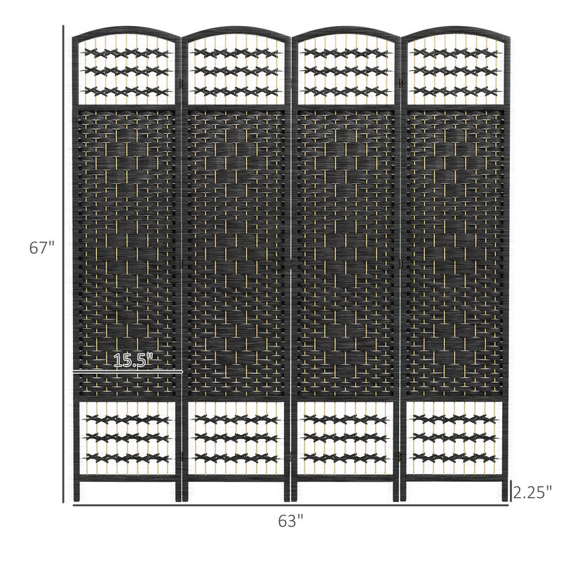 3 Panel Folding Room Divider Privacy Screen Wave Fiber Room Separator Black
