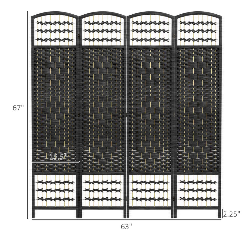 Hivvago 4-Panel Folding Room Divider with Wave Fiber Design image number 2