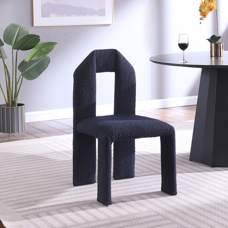 Meridian Furniture Bennett Navy Boucle Fabric Dining Chair, Set of 2