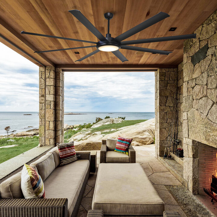 75" 8-Blade Windmill Ceiling Fan with Integrated LED Light, Remote Control, 6-Speed Reversible DC Motor