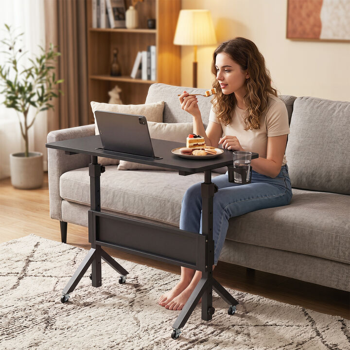 Mobile Rolling Standing Desk with Adjustable Height Cup Holder and Storage Basket