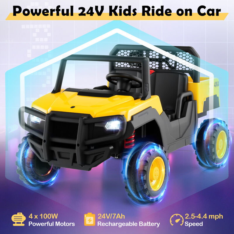 Kids 24V Electric Dump Truck Ride On Car with 2 Seats for Yard and Garden-Yellow image number 4