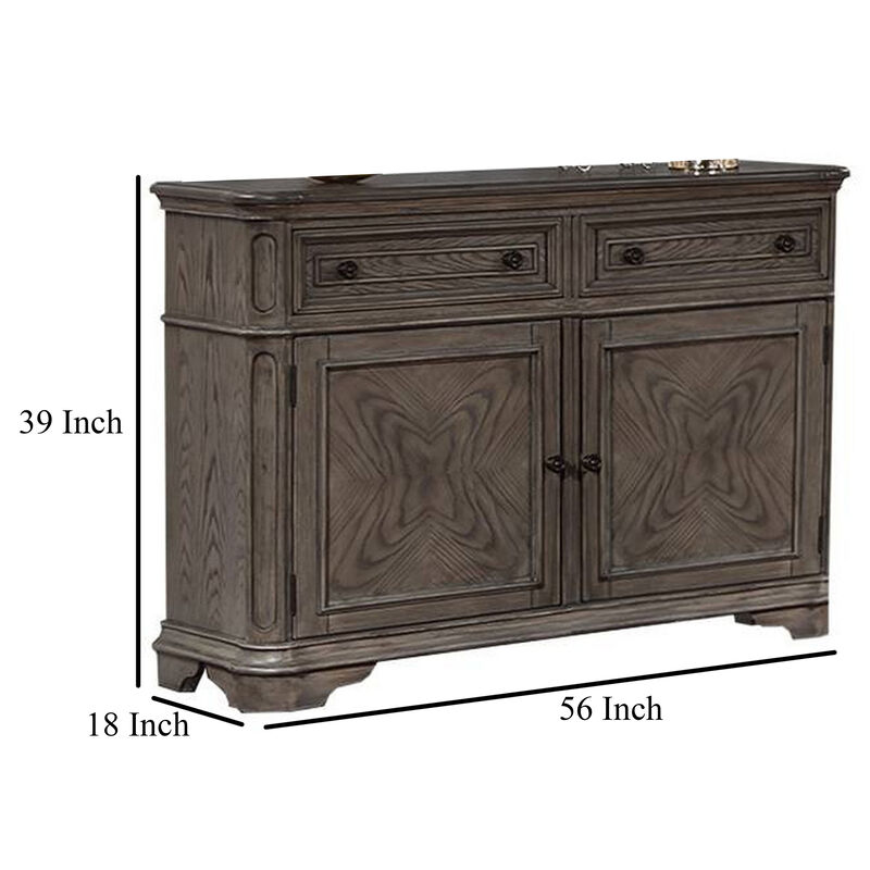 Sideboard Buffet Cabinet, 2 Storage Drawers, 56 Inch Oak Brown Wood