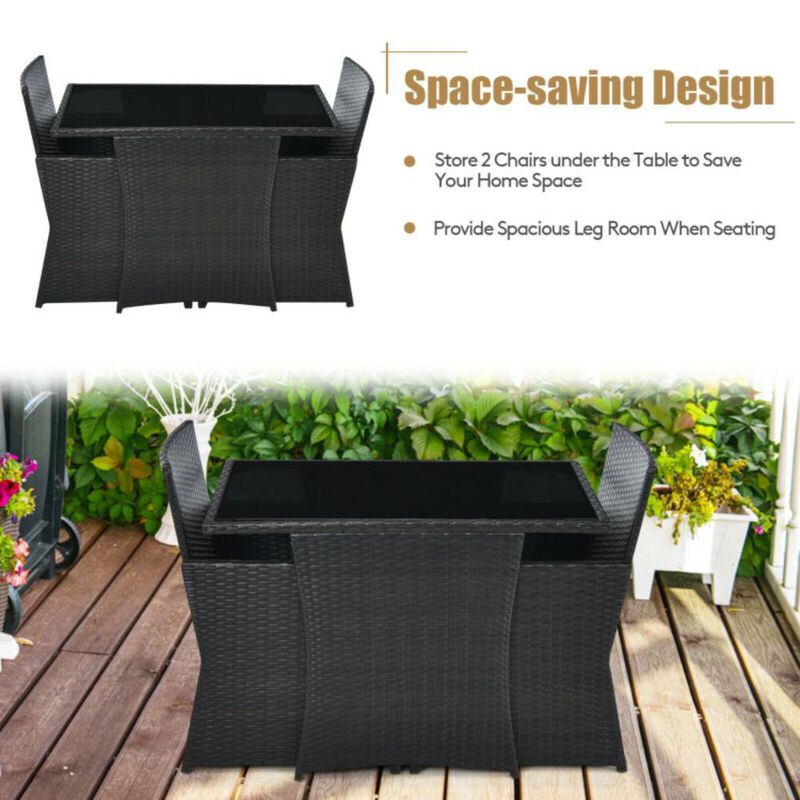 Hivvago 3 Pieces Patio Rattan Furniture Set with Cushion and Sofa Armrest