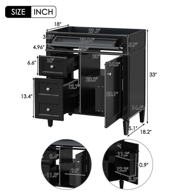 30" Freestanding Bathroom Vanity Without Top Sink image number 2
