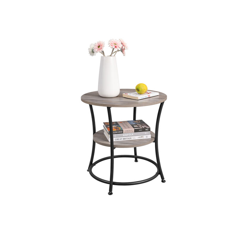 Small Round End Table with 2 Shelves &ndash; Ideal for Compact Living Spaces or Minimalist Interiors