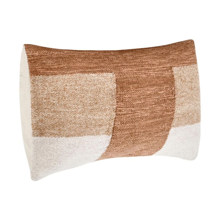 Skio Lumbar Throw Pillow, Marble Yarn Texture 14x26 Inch Brown Viscose - Benzara