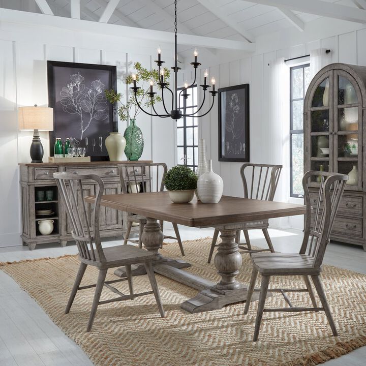 Liberty Furniture River Place River Place 5 Piece Trestle Table Set - Riverstone Gray & Tobacco
