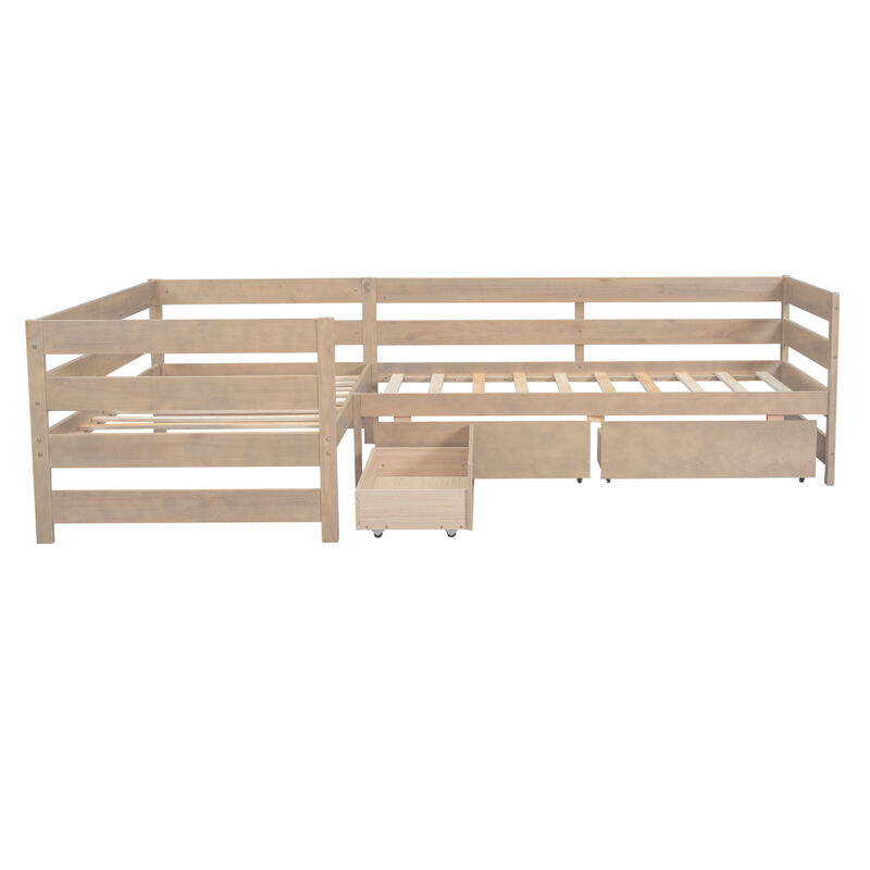 Whisen L-shaped Platform Bed with Three Storage Drawers image number 5