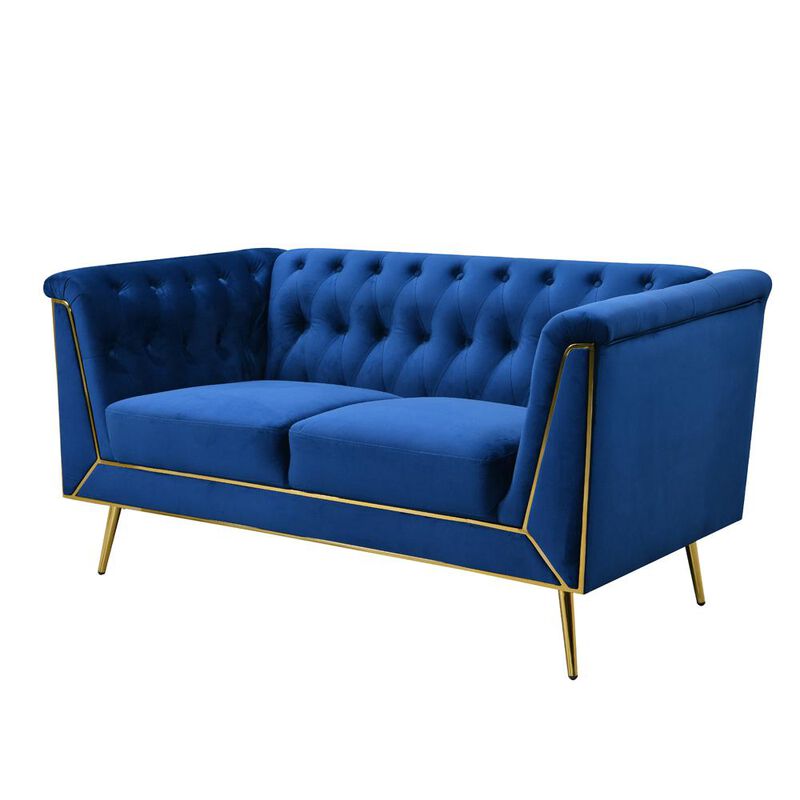 Best Master Furniture Ninian Blue Velvet with Gold Accent Loveseat