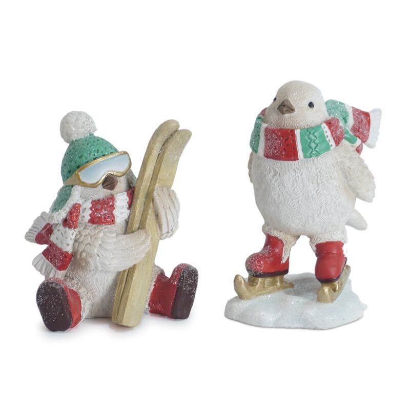 Set of 6 Winter Sport Bird Figurines for Holiday Shelf or Tabletop Decoration