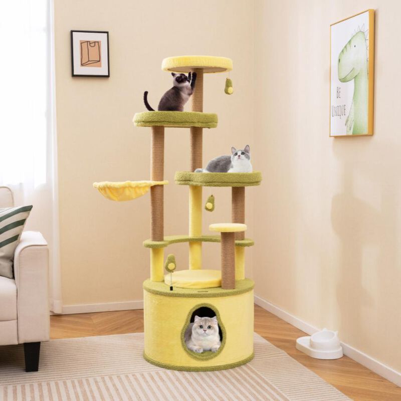 Hivvago Large Avocado Cat Tree Multi-level Cat Tower with Private Condo
