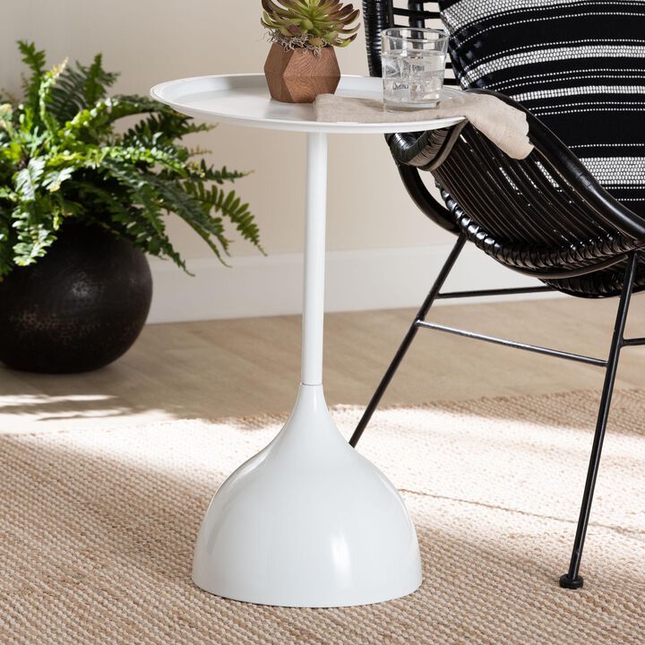 Baxton Studio Webb White Metal Pedestal Side Table – Modern Accent Table with Round Tray Top for Indoor or Semi-Outdoor Use