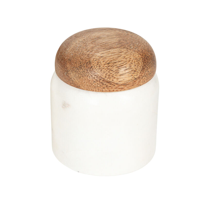 Unique Marble and Mango Wood Pinch Pot Canister with Lid image number 0