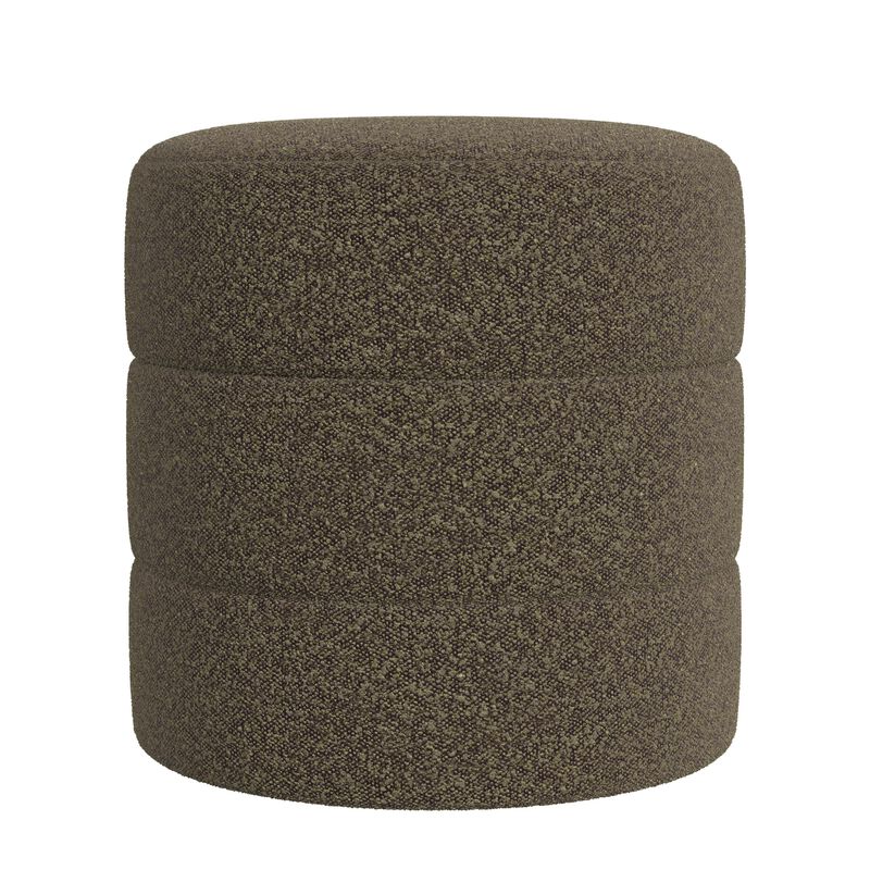 Sem Round Accent Ottoman, Dark Brown Channel Stitched Boucle 18 Inch