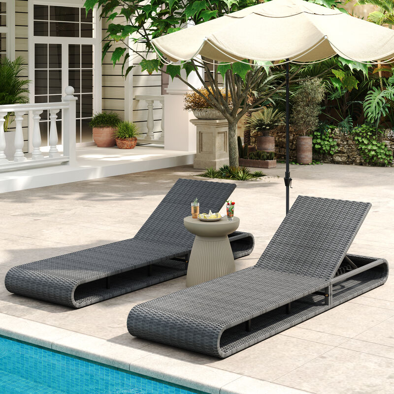 Christopher Knight Home Pascall Patio Rattan and Metal Chaise Lounge with Adjustable Backrest (Set of 2) image number 1