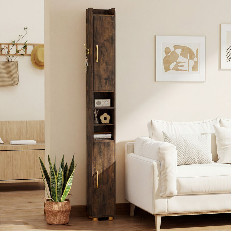 Freestanding Narrow Bathroom Cabinet with Open Shelves and Toilet Paper Holder image number 5