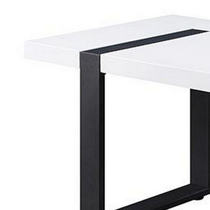 Two Tone Modern Coffee Table with Metal Legs, White and Black-Benzara