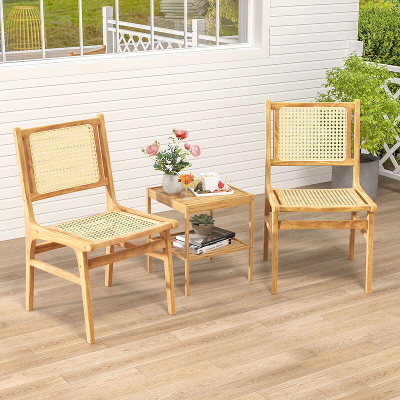Rattan Dining Chair with Cane Woven Backrest and Teak Wood Frame