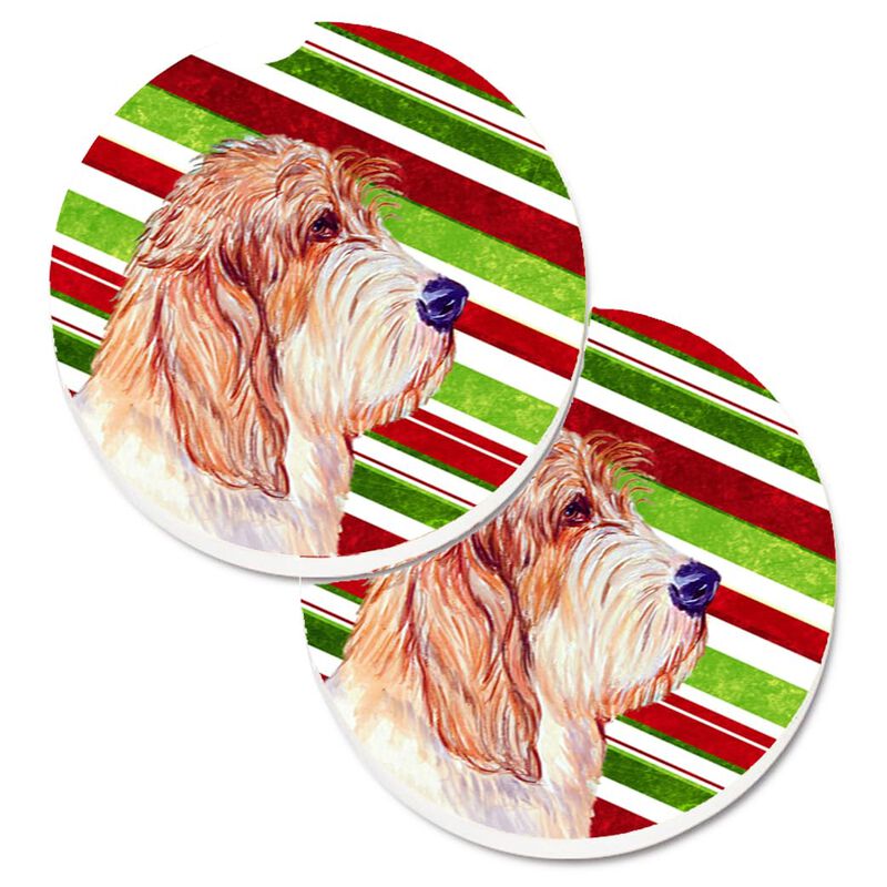 Caroline's Treasures Petit Basset Griffon Vendeen Candy Cane Holiday Christmas Set of 2 Cup Holder Car Coasters LH9262CARC, 2.56, Multicolor