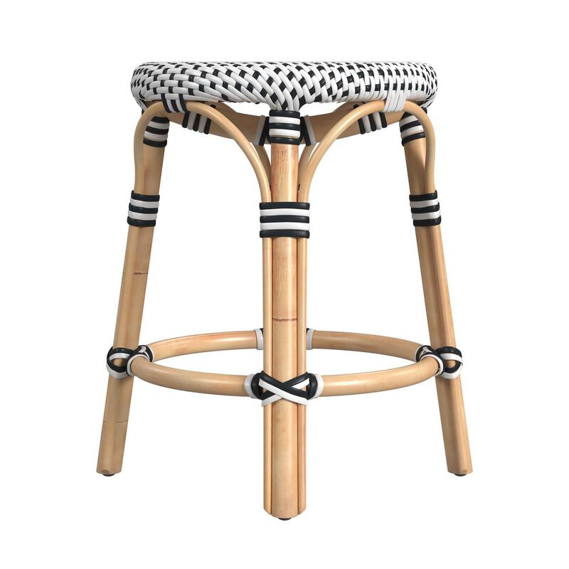 Butler Specialty Tobias Rattan Round 18 Stool, White And Black