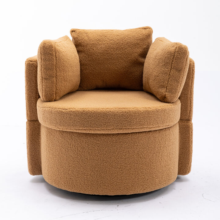 Hivvago Modern Teddy Fabric Swivel and Storage Lounge Chair with Pillow Set