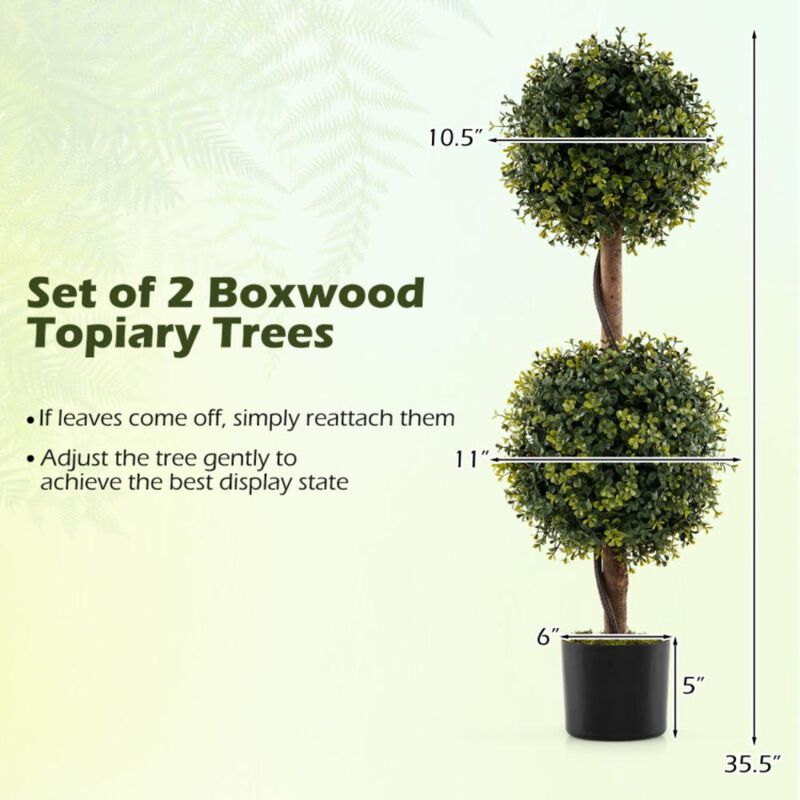 Hivvago Set of 2 Artificial Double Topiary Ball Trees