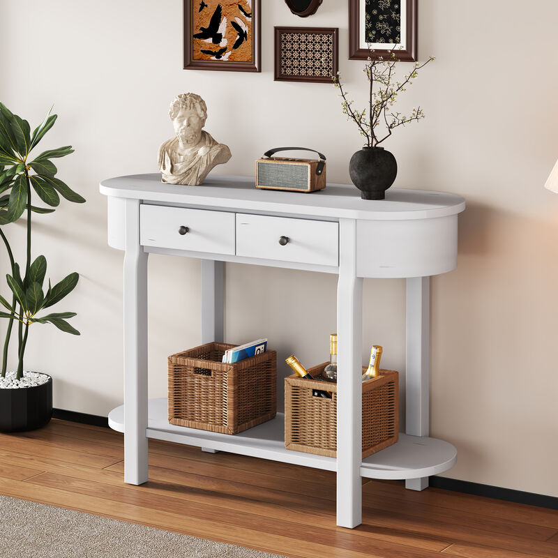 Whisen Elegant Retro Console Table with Curved Design and Smooth Glaze for Entryways, Living Rooms and hallways - Espresso