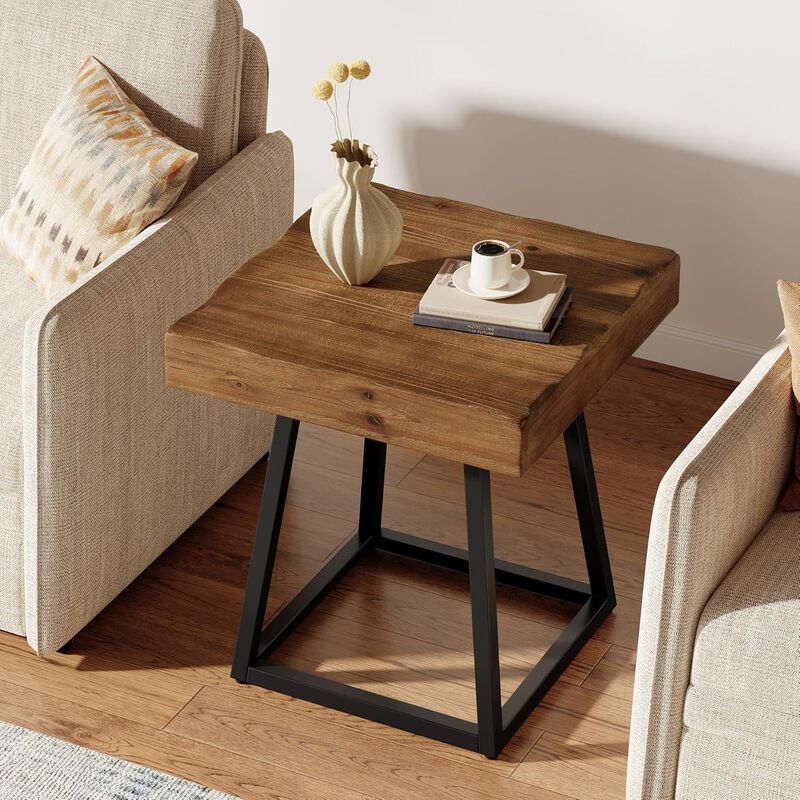 Solid Wood Square End Table, Metal Frame Side Table for Bedroom & Living Room image number 5
