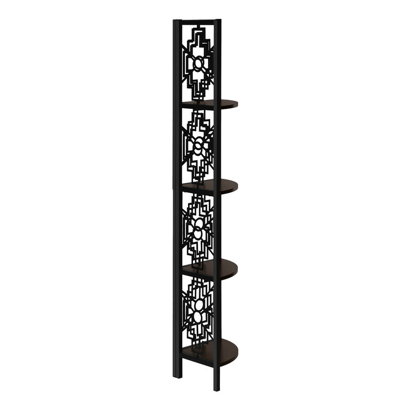 Monarch Specialties I 3622 Bookshelf, Bookcase, Etagere, Corner, 4 Tier, 62"H, Office, Bedroom, Metal, Laminate, Brown, Black, Transitional