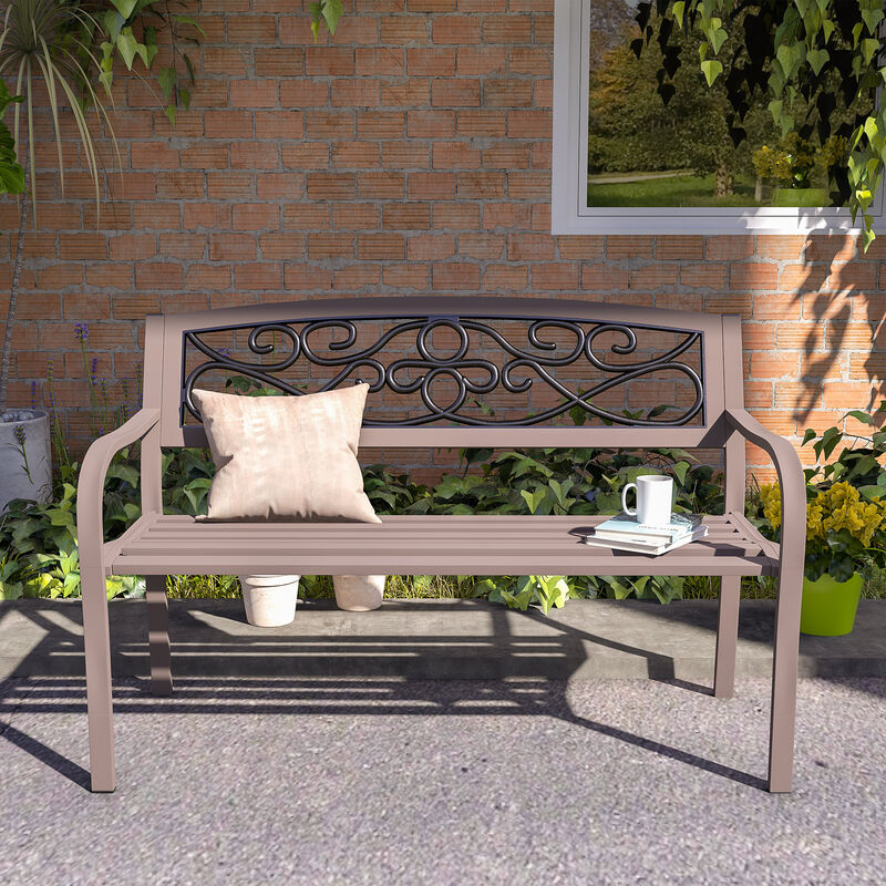 Hivvago 50 Inch Outdoor Bench Metal Slatted Garden Seating image number 6